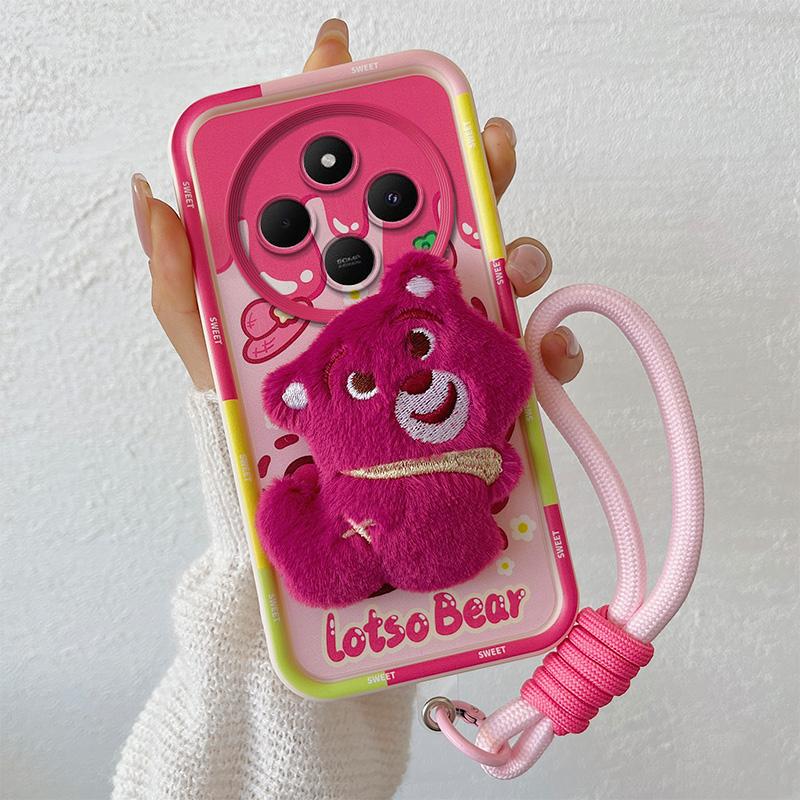 KEYSION Cute 3D Cartoon Plush Case for Redmi 14C with Lanyard Soft Silicone Shockproof Phone Back Cover for Xiaomi POCO C75