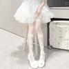 Women White Thigh Socks Lolita Cross Bow Glass Fiber Tie Knee High Long Socks Girl Ultra-thin Transparent Stocking