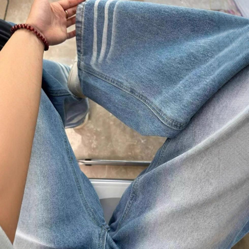 Comfortable Loose Crease Wide Leg Jeans Women Autumn Washed Blue Design Sense Skinny Drape Dragging Long Trousers Jeans for Women Long Denim Pants