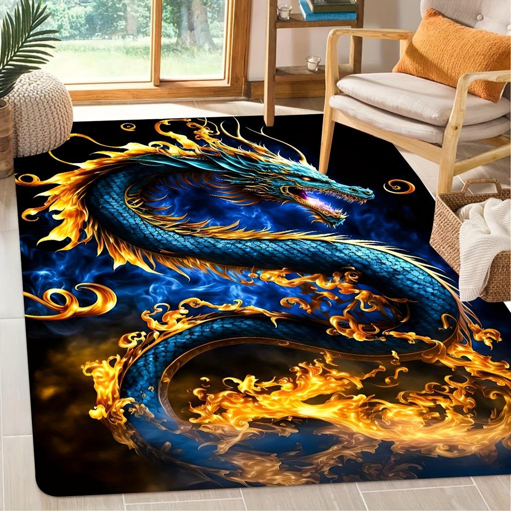1Pcs Anti Fatigue Kitchen Rugs, Fire Dragon Print Waterproof Non-Slip Thick Cushioned Kitchen Mat Heavy Duty Comfort Standing Mat for Kitchen