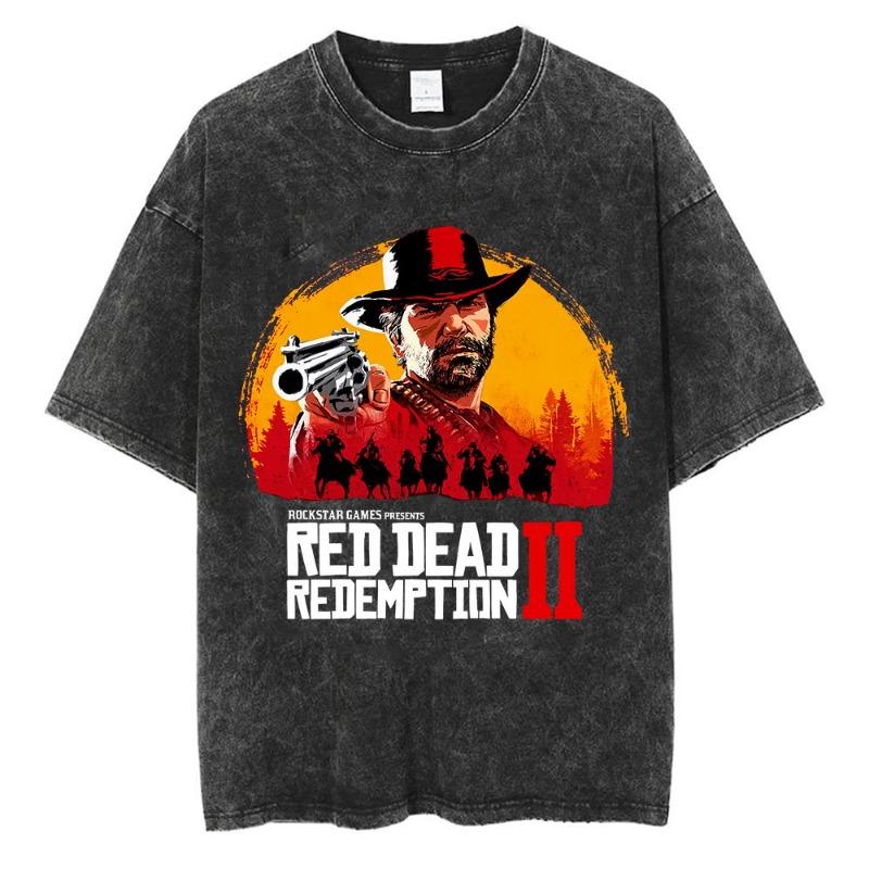 Washed Red Rose Print 100% Cotton Woment T-shirt Summer Autumn Daily Outdoor Sports Party Casual Loose Street Short Sleeve