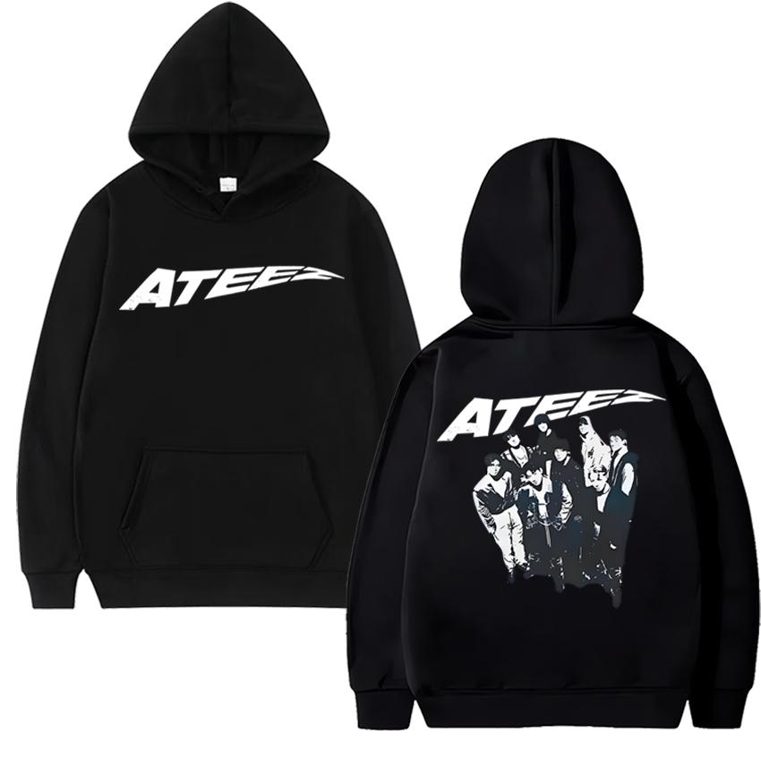 Корея Ateez 2025 Мировой тур в стиле фэнтези черное худи мужское женское трендовая толстовка Y2k унисекс флисовый пуловер с длинным рукавом