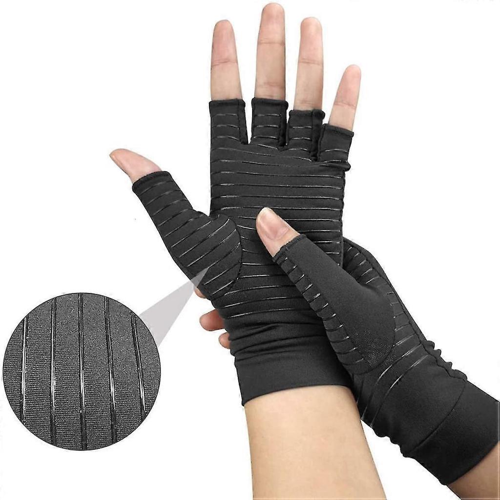 Arthritis Gloves, 1pair Women & Men Arthritis Compression Gloves With Non-slip Silicone Gel, Copper Infused Fit Glove For Arthritis Hands, W less