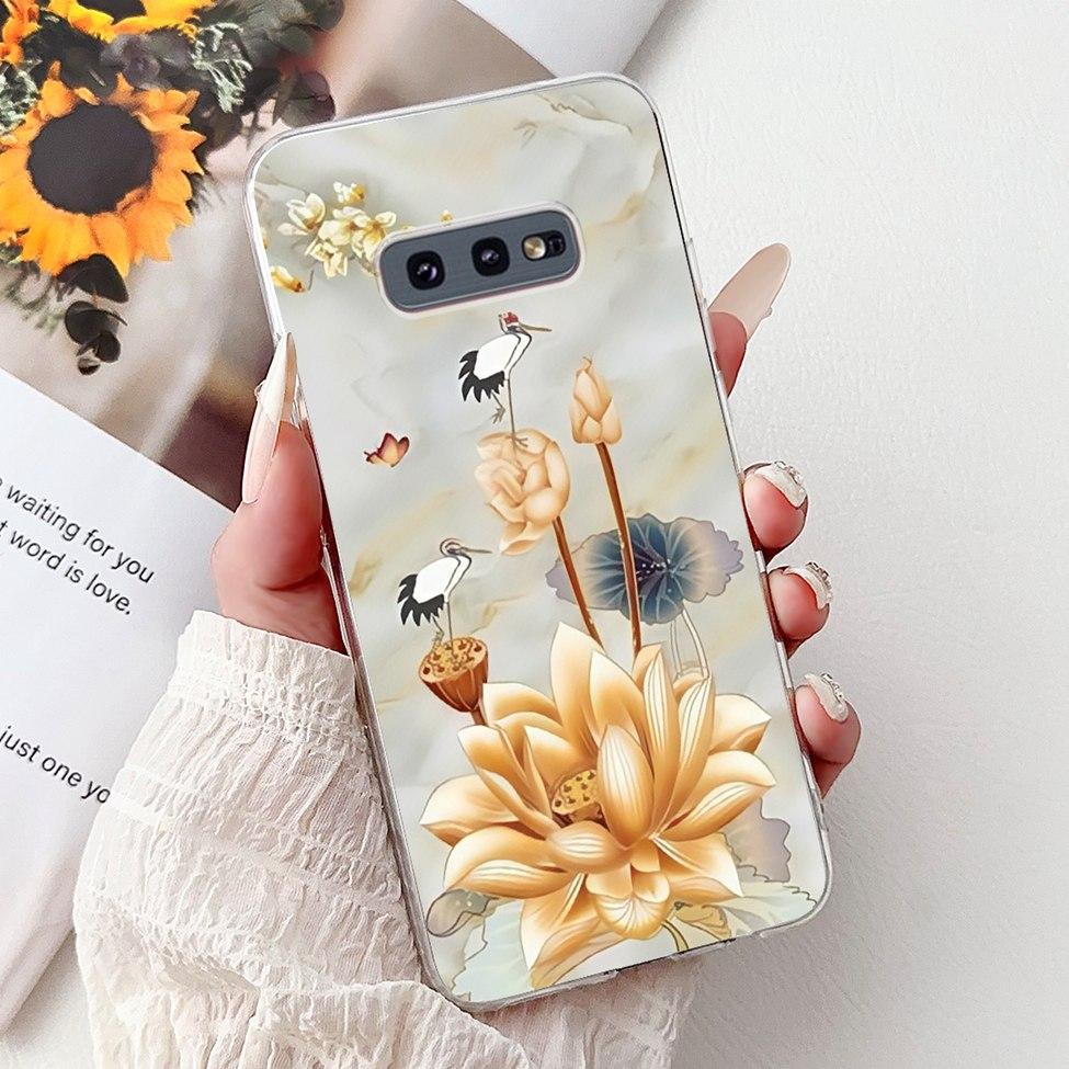 Clear For Samsung S10e Case Cover Luxury Butterfly Love Fashion Flowers Cool Funny Painted Soft Phone Case SM-G970F SM-G9700