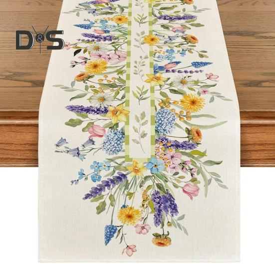 Весенняя дорожка на стол из цветочного льна, сезонные летние полевые цветы, украшение для кухни и столовой, декор для домашней вечеринки