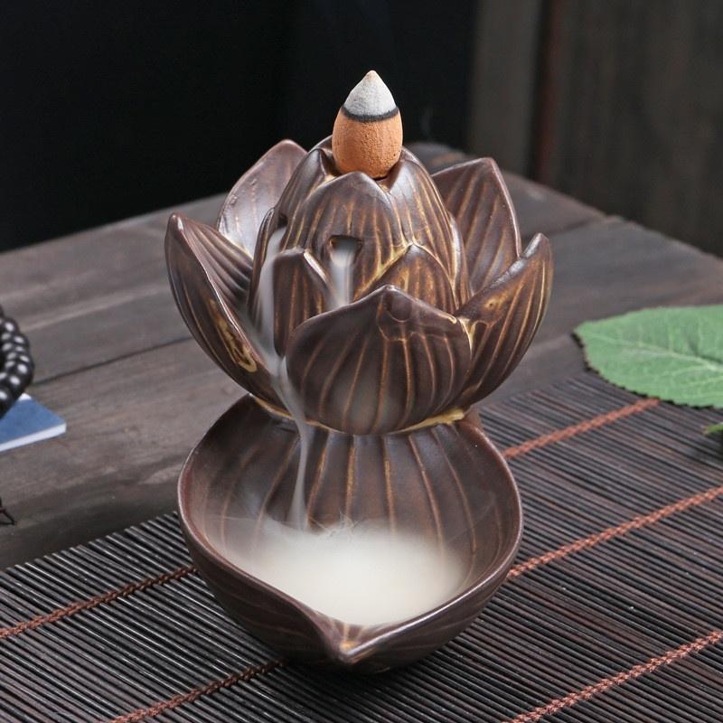 1 Pcs New Lotus Backflow Incense High Mountain Flowing Water Creative Ornament Ceramic Home Retro Backflow Incense