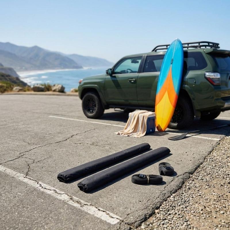 2 Pieces Car Roof Rack Pads Black Soft Roof Rack Pads Transport Gear Sewn End Closure Non-Slip