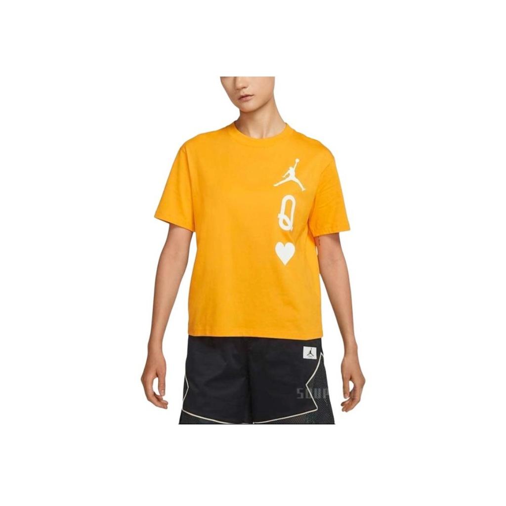 Jordan Повседневная футболка с принтом в виде сердца и логотипом, круглым вырезом, коротким рукавом, женская футболка, желтая DQ4472-705