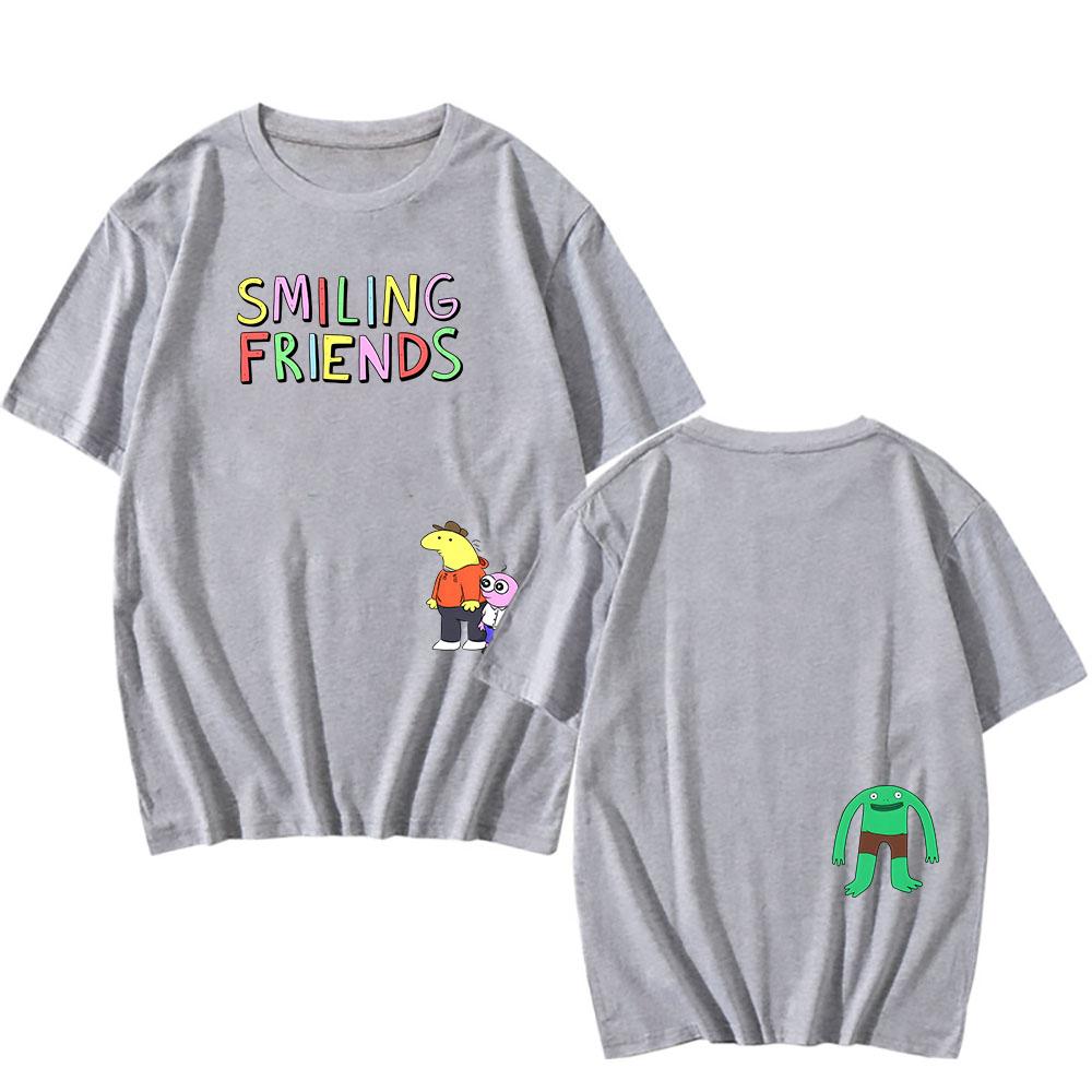 Манга Smiling Friends Графическая футболка Хлопок Короткий рукав Свободные футболки Унисекс Уличная одежда Повседневная Футболка с круглым вырезом Модная футболка
