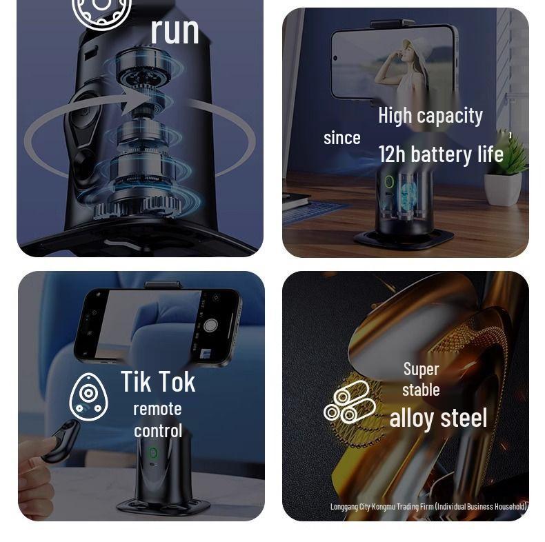 360° Automatic Rotating Gimbal Selfie Stick with Face Tracking for Live Streaming