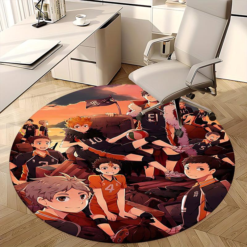 1 шт. Круглый ковер Haikyuu Волейбольной команды старшей школы Карасуно, Коврик под офисное кресло, Нескользящий ковер, Сезонный подарок, Подходит для домашнего декора, Гостиной