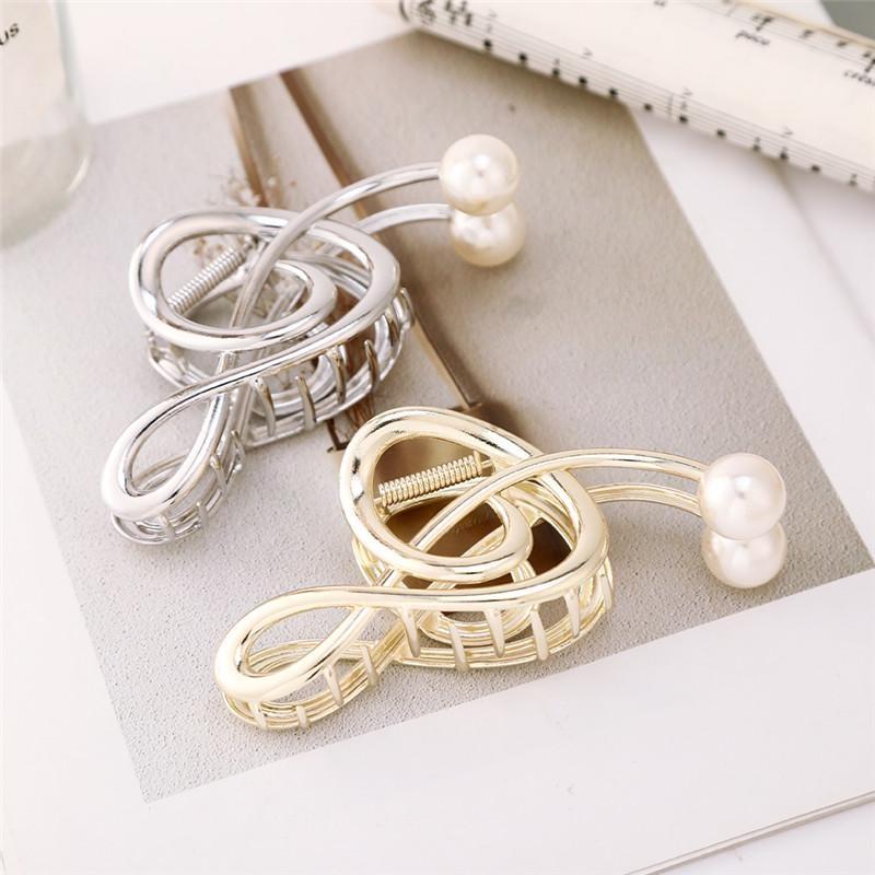 Note Shape Metal Pearl Hair Claw Elegant Shark Clip Girl's Ponytail Hairpin Hair Clips for Women New Hair Accessories Headwear Gift