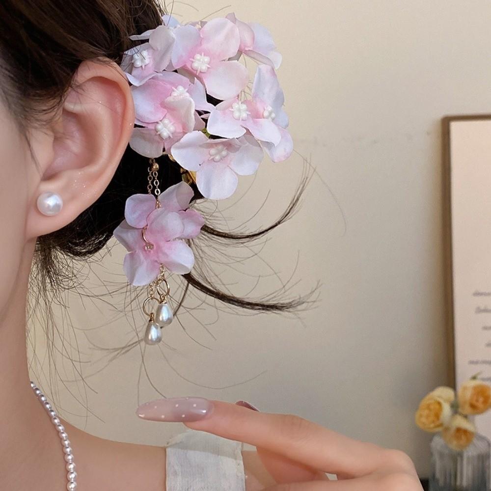 Imitation Pearl Hanfu Hair Accessories Fabric Chinese Style Hair Clip Fairy Flower Hairpin  Women