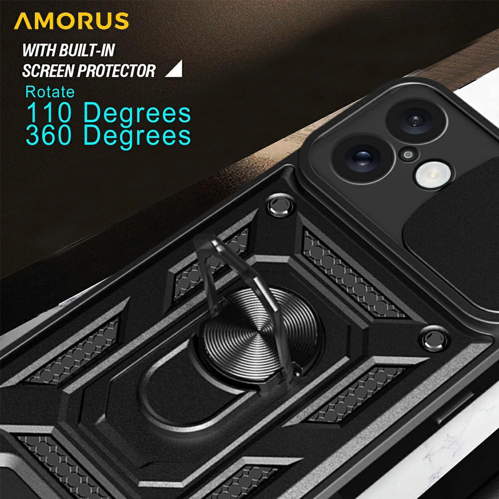 AMORUS Kickstand Case for iPhone 16 PC+TPU Phone Cover with Camera Lens Slider