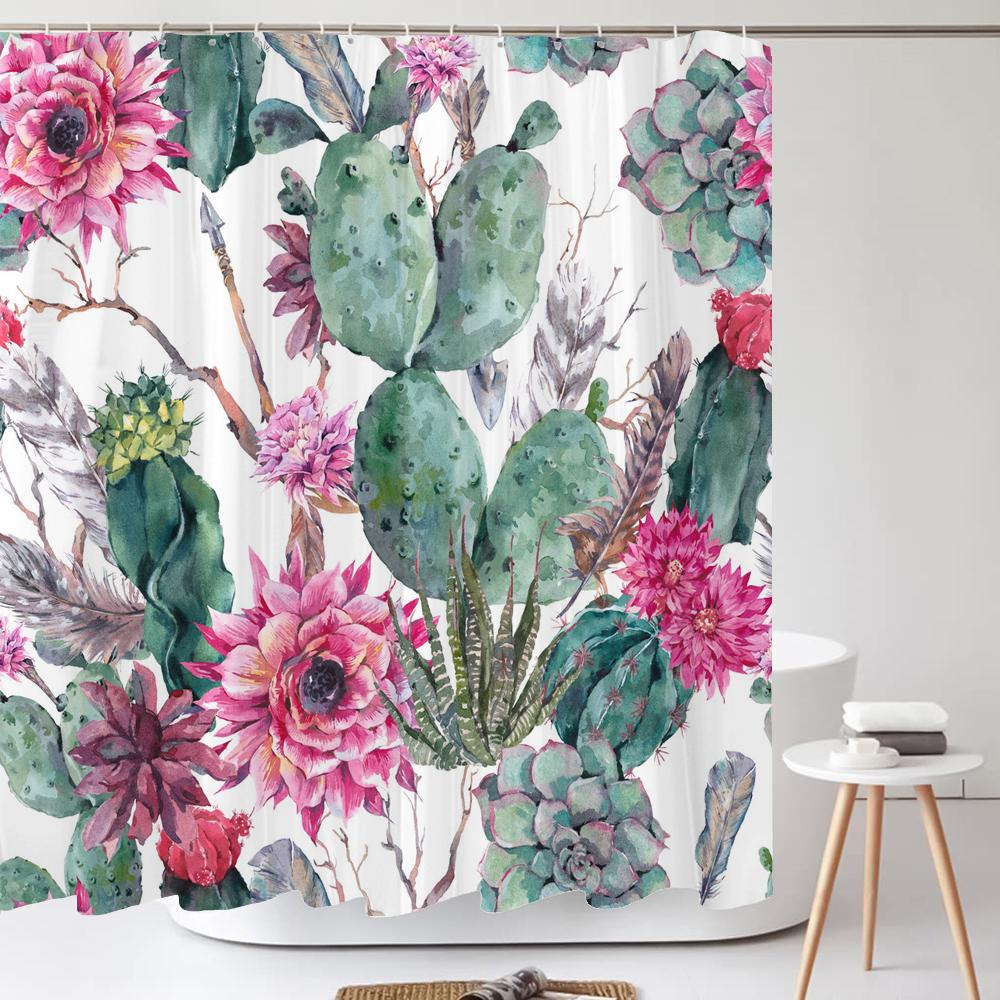 Watercolour FlowersLeaves Shower Curtain Morden Art Floral Waterproof Fabric Bathroom Curtains Room Decor Curtain With Hooks