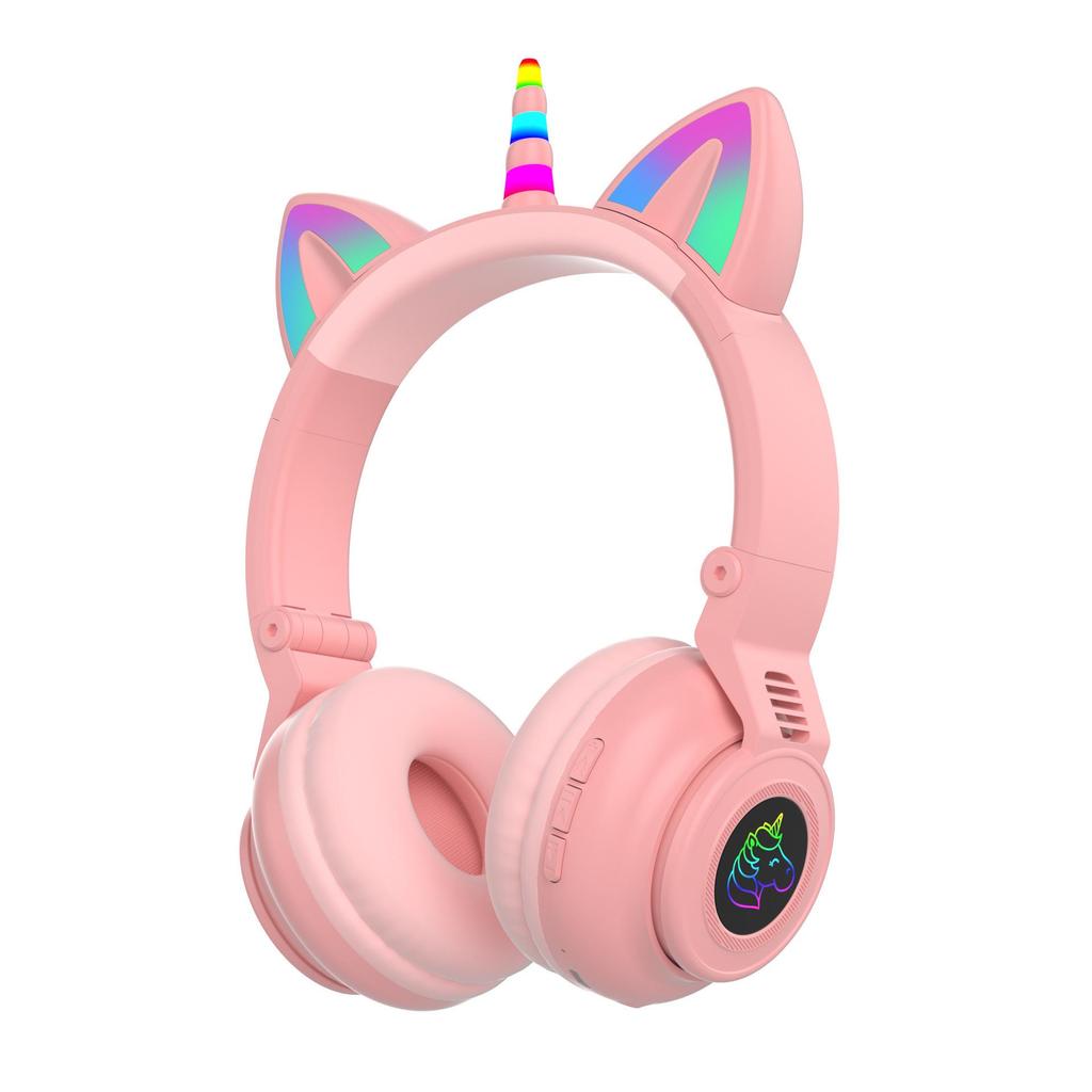 Беспроводные Bluetooth-наушники со светодиодными ушками кошки-единорога