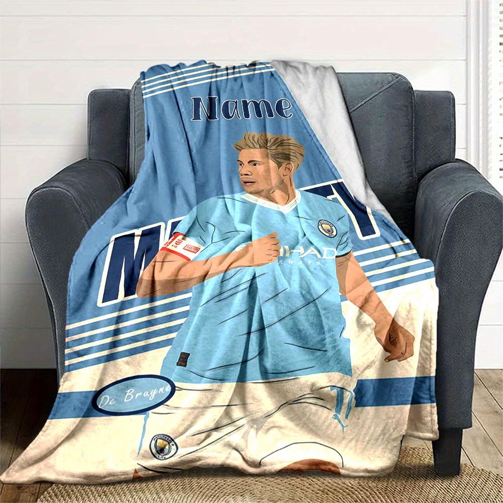 Manchester City Football Player De Bruyne Themed Flannel Blanket Personalized Name All Seasons Comfort Fashionable Design Suitable For Sofa Bed Travel