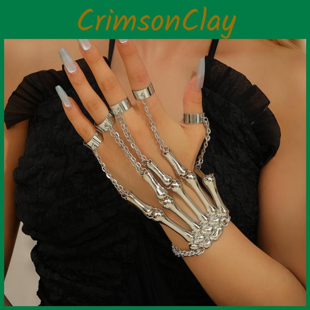 Dark Style Gothic Skeleton Finger Bracelet With Electroplated Alloy For Women Gift