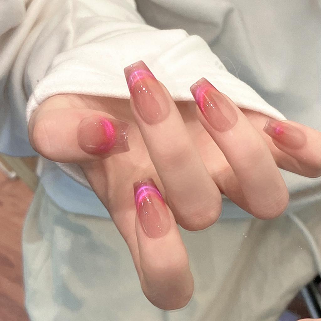 Женские накладные ногти среднего размера с рисунком телесного цвета на акриловых ногтях глянцевые накладные ногти с полным покрытием