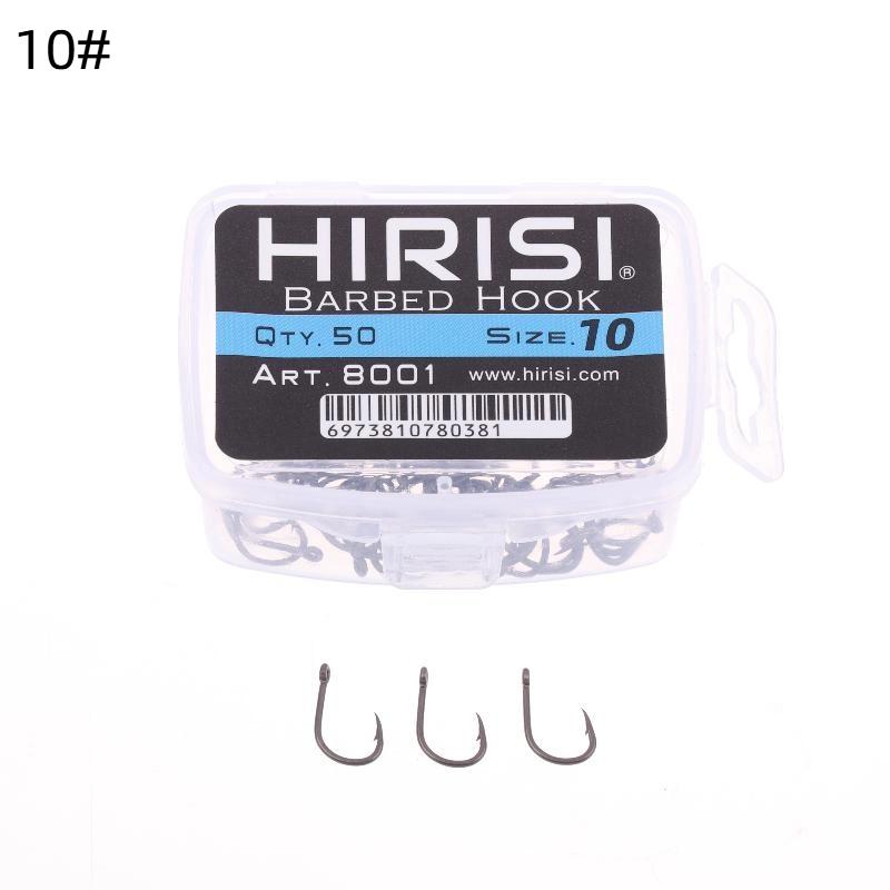 Hirisi 50 шт. Карповые крючки с покрытием PTFE, с ушком, с микробородкой, высокоуглеродистая сталь, 8029, Рыболовные аксессуары, Соединяемая коробка