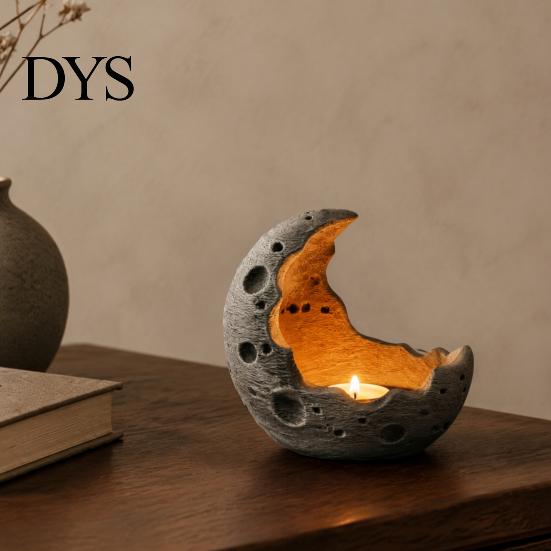 Светящийся держатель для ночника, 3D-печатный держатель для свечи в виде луны, Современный подсвечник в форме полумесяца, Реалистичный минималистичный декор интерьера, Лунная текстура, Атмосферный