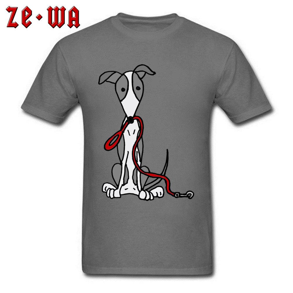 Funny Mens T Shirt Dark Grey Tshirts 100 Cotton Clothes Greyhound Dog With Red Leash Cartoon Tops Tees Summer Fall Tshirt