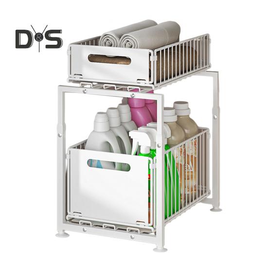 Стеллаж для хранения на кухне, прочный, большой грузоподъемности, регулируемая высота, двухъярусный органайзер под раковиной с выдвижными ящиками