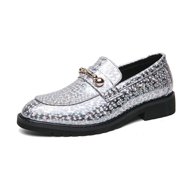 Мужские туфли с золотой крошкой из кожи, заостренный носок - Business Casual в британском стиле