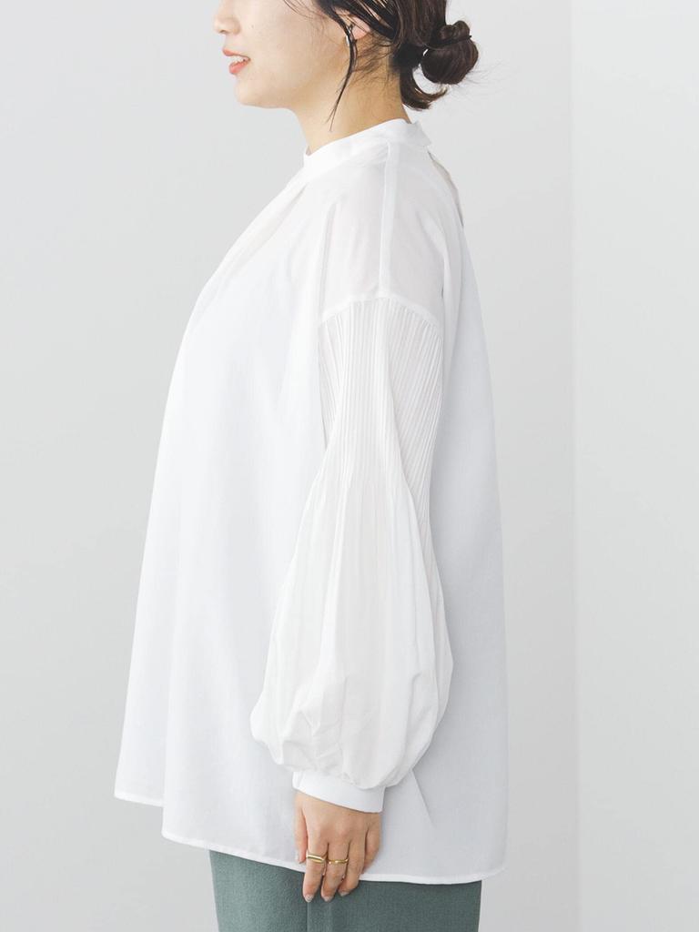 Shirt Sleeves Poppy Pleated Blouse FREE [Beams Heart] L/S Women's OFF_WHT