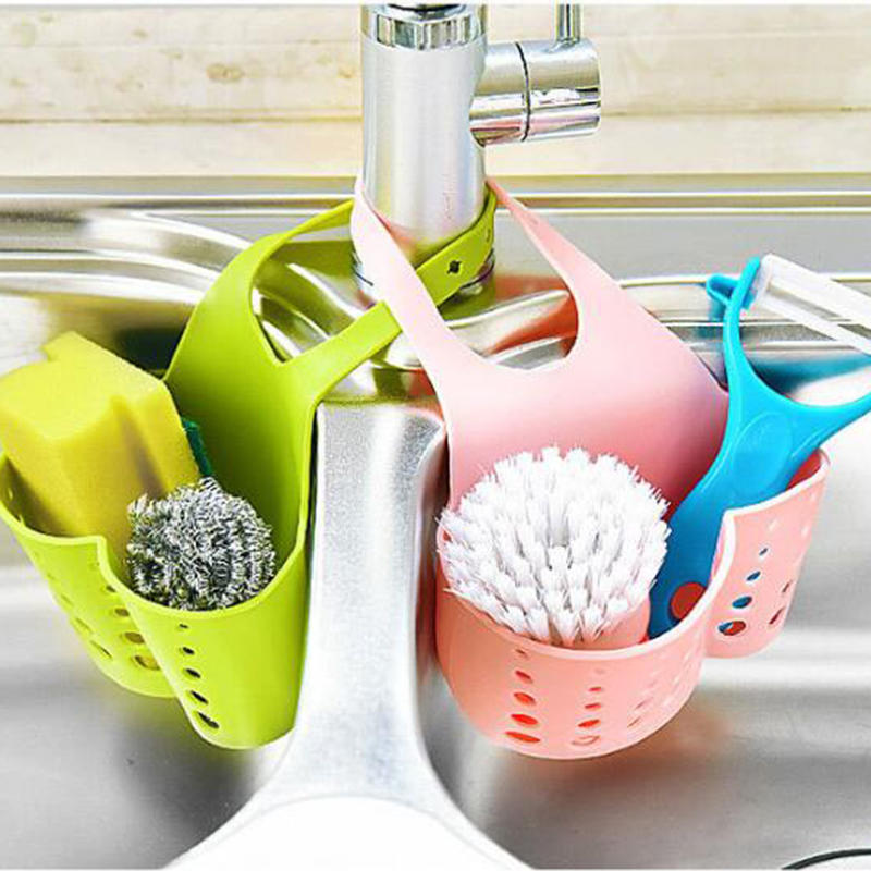 Kitchen Sink Shelving Bag Dish Cloths Rack Suction Sponge Hanging Drain Holder