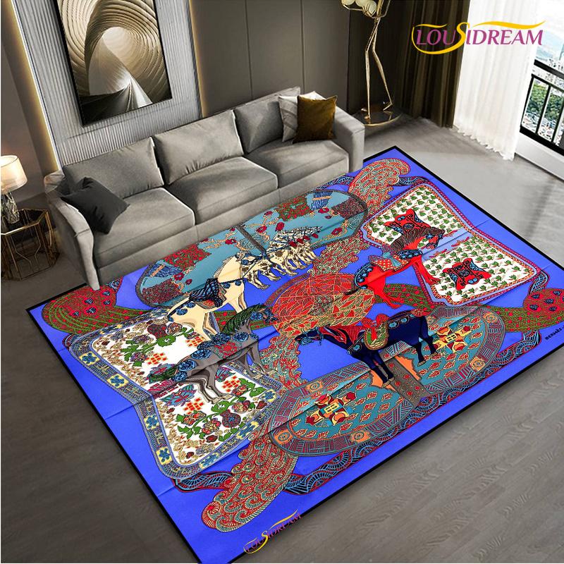 Мода Этническая Рамка Ковер Лошадь Домашний Декор Прямоугольный Ковер для Комнаты Черный Зеленый Оранжевый Гостиная Спальня Прикроватный Напольный Коврик для Стола