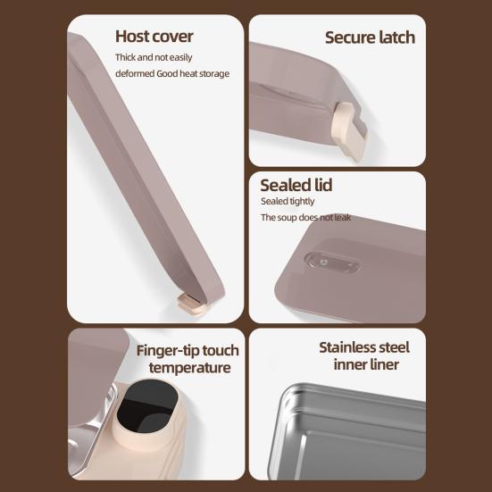 Подогреваемый Ланч-бокс 900 мл, Подогреватель еды, Нержавеющая сталь, Контейнер для горячего обеда