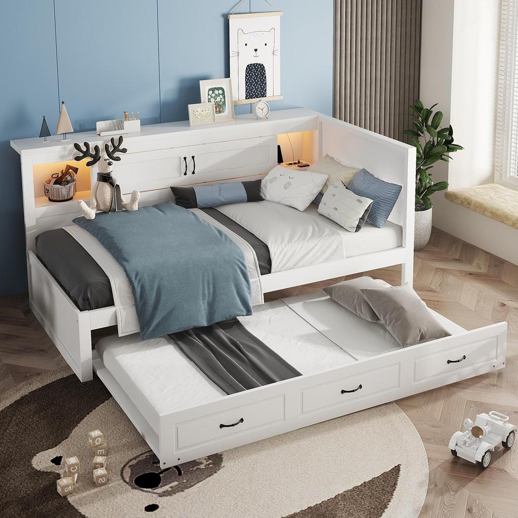 Диван-кровать Flieks 90x200 Выдвижная кушетка со светодиодной подсветкой, местом для хранения, розеткой + USB