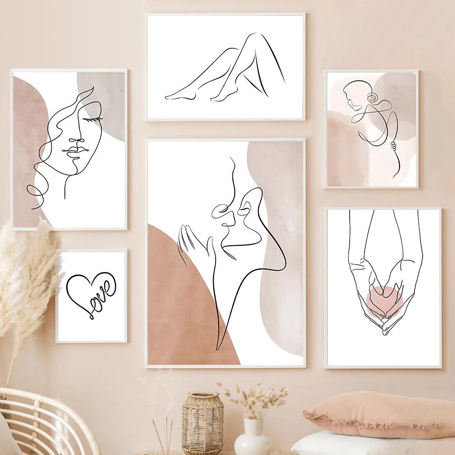 Абстрактные фигуры влюбленных холст картины настенное искусство богема современный линейный постер и печать минималистская картина домашний интерьер декор комнаты
