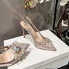Fashion 2025 New Fine Heel Pointy Diamond Pumps Pearl Wedding Shoes Sparkles Baotou Glass Glue High-heeled Sandals