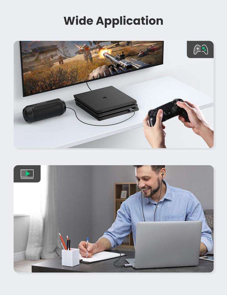 UGREEN USB-адаптер для наушников, внешняя звуковая карта, USB-адаптер для преобразования, встроенный терминал TRRS, прямой тип подключения, идеально подходит для PS5 3,5 мм