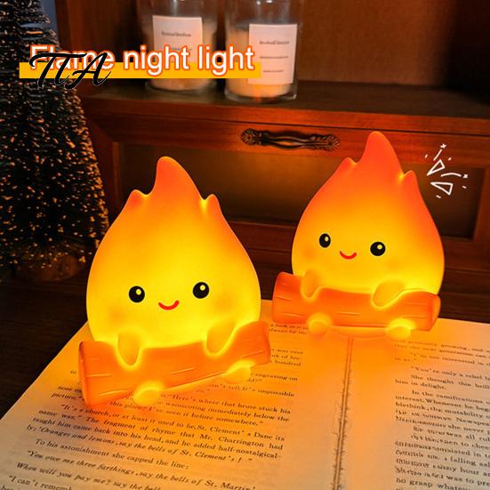 Unique Birthday Gift for Girls Boys Cartoon Fake Campfire Night Light, Cute Warm Glow Bedside Safe Vinyl Light Toddlers Ornament, Portable Cozy