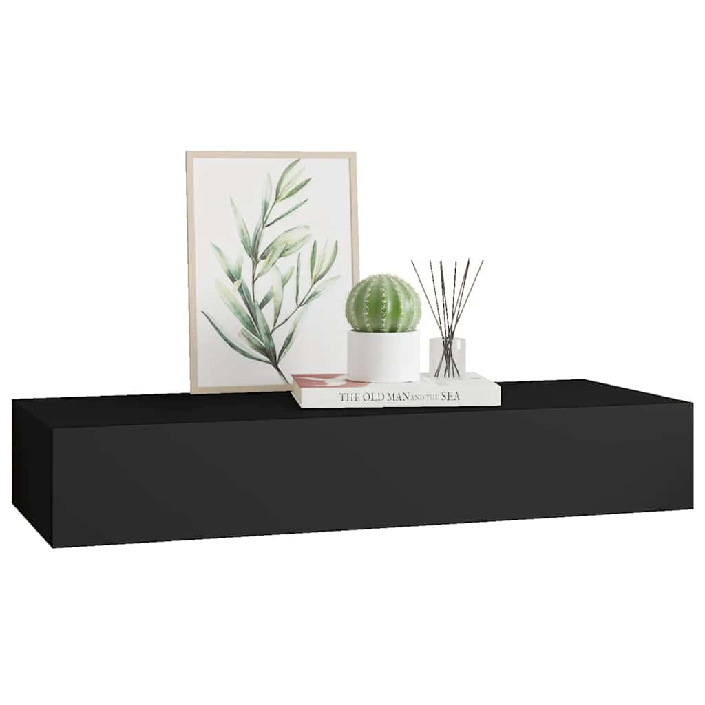 Vidaxl Półka Ścienna Z Szufladą, Czarna, 60 X 23,5 X 10 Cm, Mdf