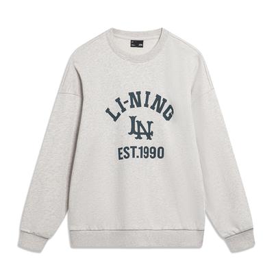 Li Ning Sports Lifestyle Series Модный круглый вырез пуловер Повседневный длинный рукав толстовка Женская толстовка Цветочно-серый Плитка-серый AWDTB46-10