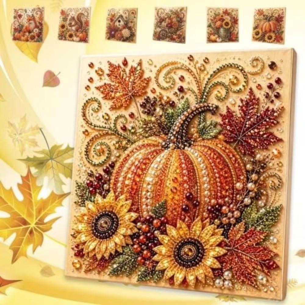 Autumn Theme Painting Art Kit Sparkling Beaded Canvas Art Handmade
