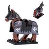 1pcs Medieval Horses Grey Bodies Blue Saddle Blankets White Horse Emblems Yellow Trims Building Block