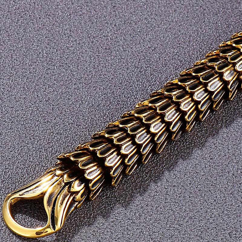 Крутой браслет-цепочка с килем в виде тела дракона для мужчин, тяжелый золотой цвет, мужские браслеты из нержавеющей стали, браслеты в стиле панк-рок, ювелирные изделия для мальчиков