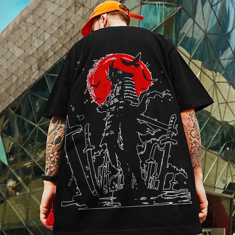 Мужская футболка с 3D-принтом японского самурая, летняя модная повседневная футболка для мужчин, уличный тренд, футболки оверсайз, пуловер с коротким рукавом
