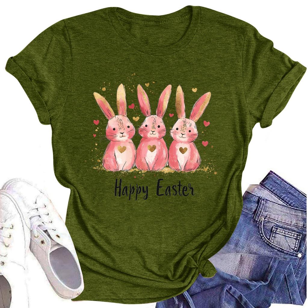 Women's Top Round Neck Casual Printed Short-sleeved T-shirt Top