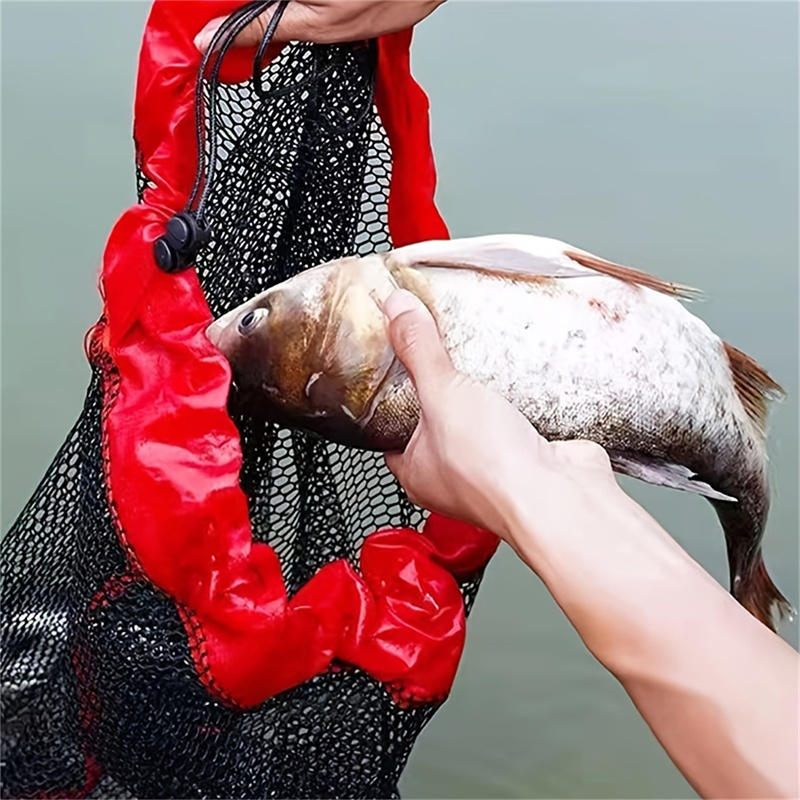 1/2pcs Fishing Landing Net Fishing Catching Collection Bag With Drawstring Portable Fish Net Encrypted Mesh Fish Holding Bag For