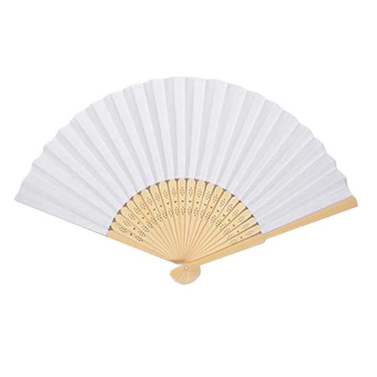 6 Pcs White Paper Hand Fan Handheld Bamboo Folding Fan Chinese Style Line Dancing Fans for Wedding Party DIY Decoration