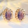 Elegant Oval Cut Purple Zircon Drop Earrings for Women Luxury Gold Color Wedding Party Jewelry Gifts