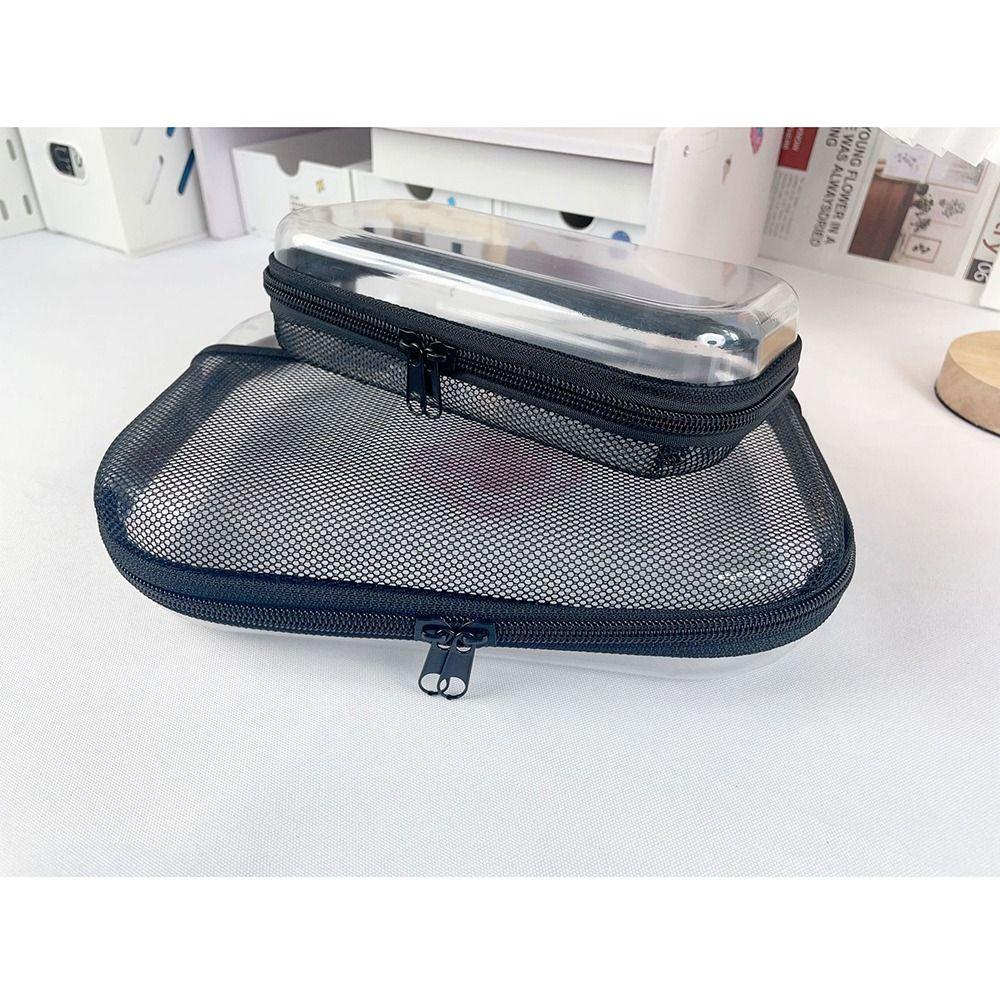 Transparent Clear Travel Storage Case Front Mesh Pocket with Handle Zippered Hard Pouch Large Capacity Portable