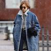 Women's Denim Jacket Thickening Long Section of Lamb Fur Coat