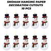 Christmas Tree Decoration Items Paper Printed Snowman (Set of 10) | Xmas Gifts Hanging Ornaments Props | Christmas Decorations Items
